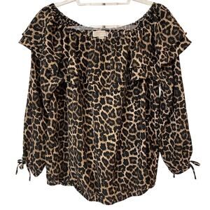 MICHAEL MICHAEL KORS Brown, Black and Tan Animal Print Blouse Size L NWOT